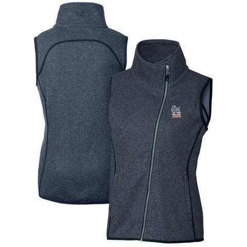 Women's Cutter & Buck Heather Navy St. Louis Cardinals Americana Logo Mainsail Sweater-Knit Full-Zip Asymmetrical Vest