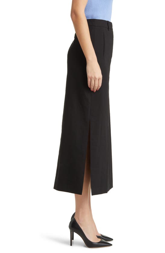 Shop Hugo Boss Boss Vemata Linen Blend Midi A-line Skirt In Black