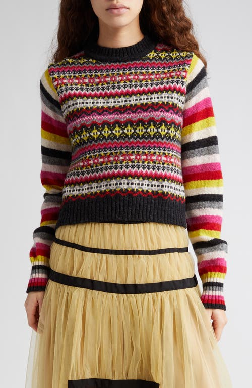 Fair Isle Stripe Lambswool Sweater in Charcoal Fairisle