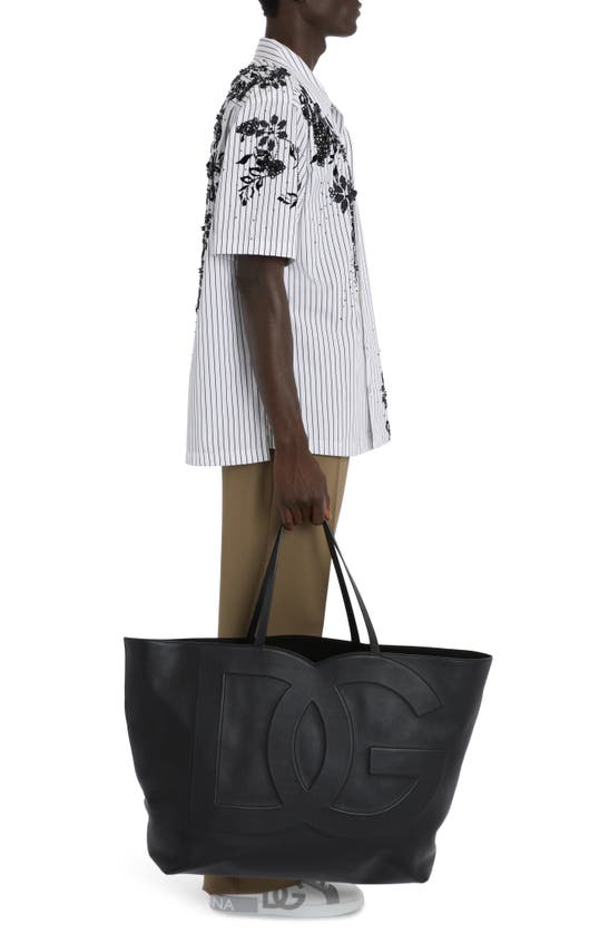 Shop Dolce & Gabbana Dg Logo Leather Tote In Nero