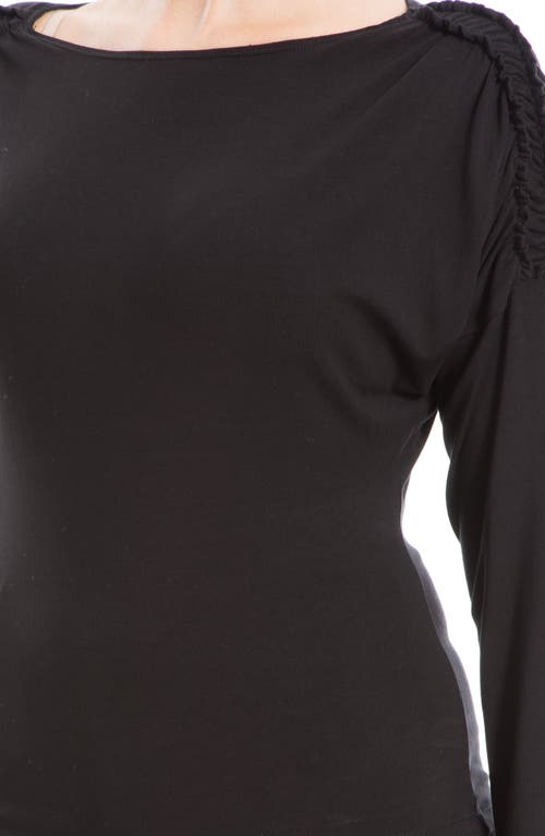 Max Studio Ruched Shoulder Long Sleeve Top In Black