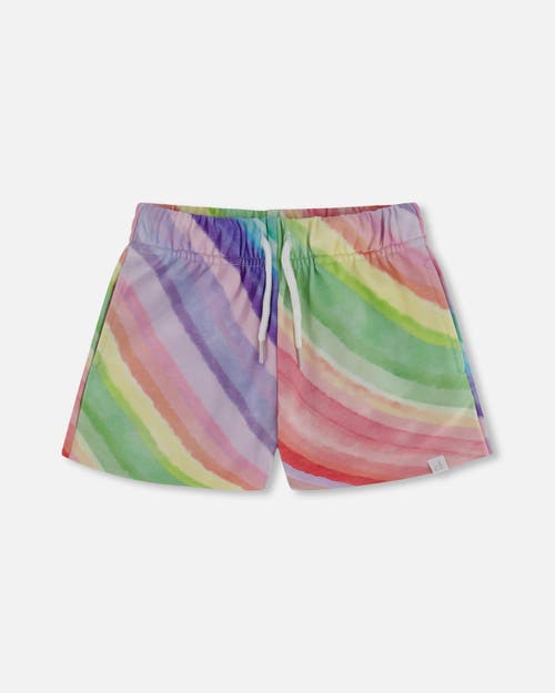 Deux Par Deux Girl's French Terry Short Rainbow Stripe at Nordstrom