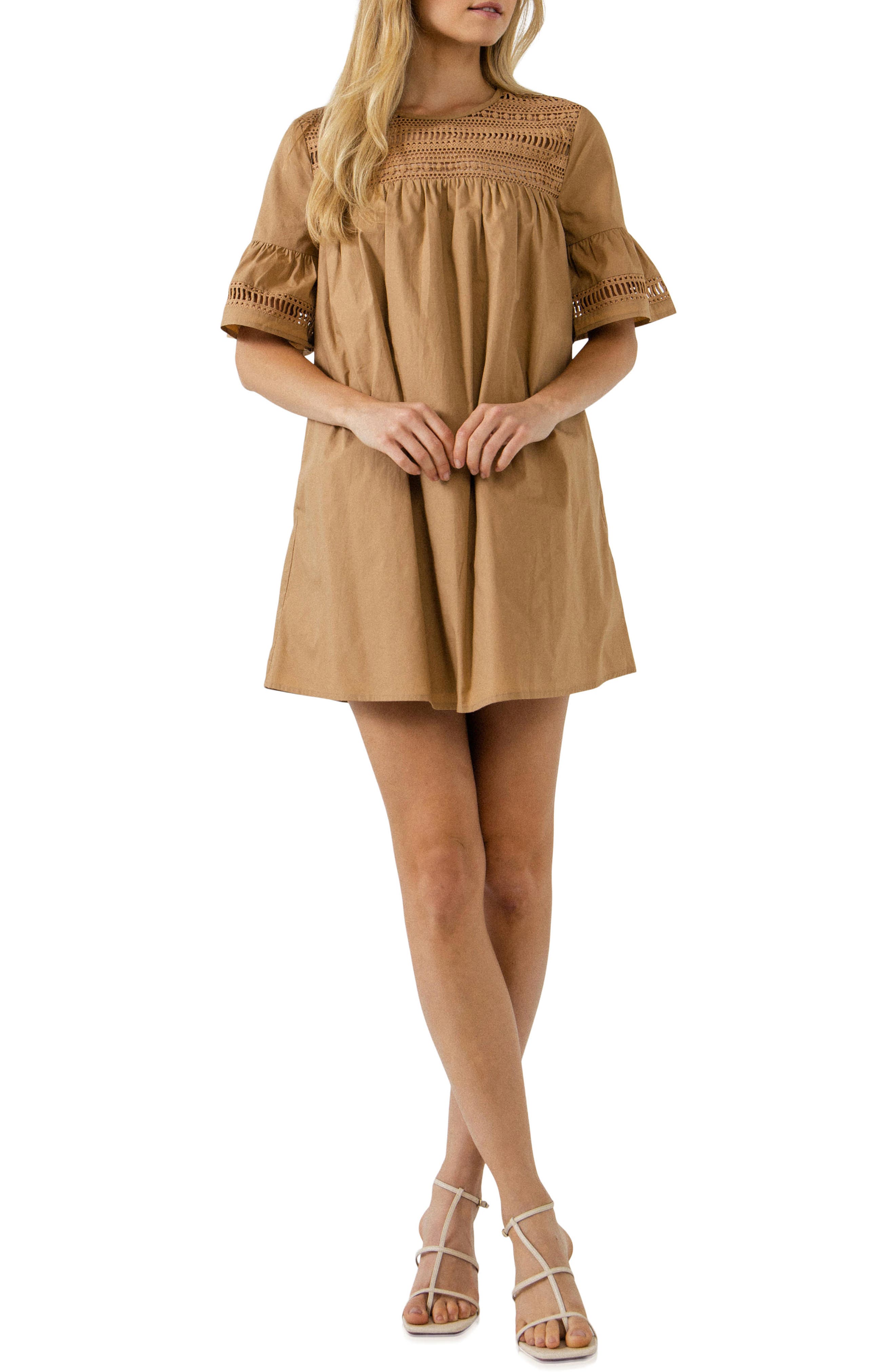 tan shift dress
