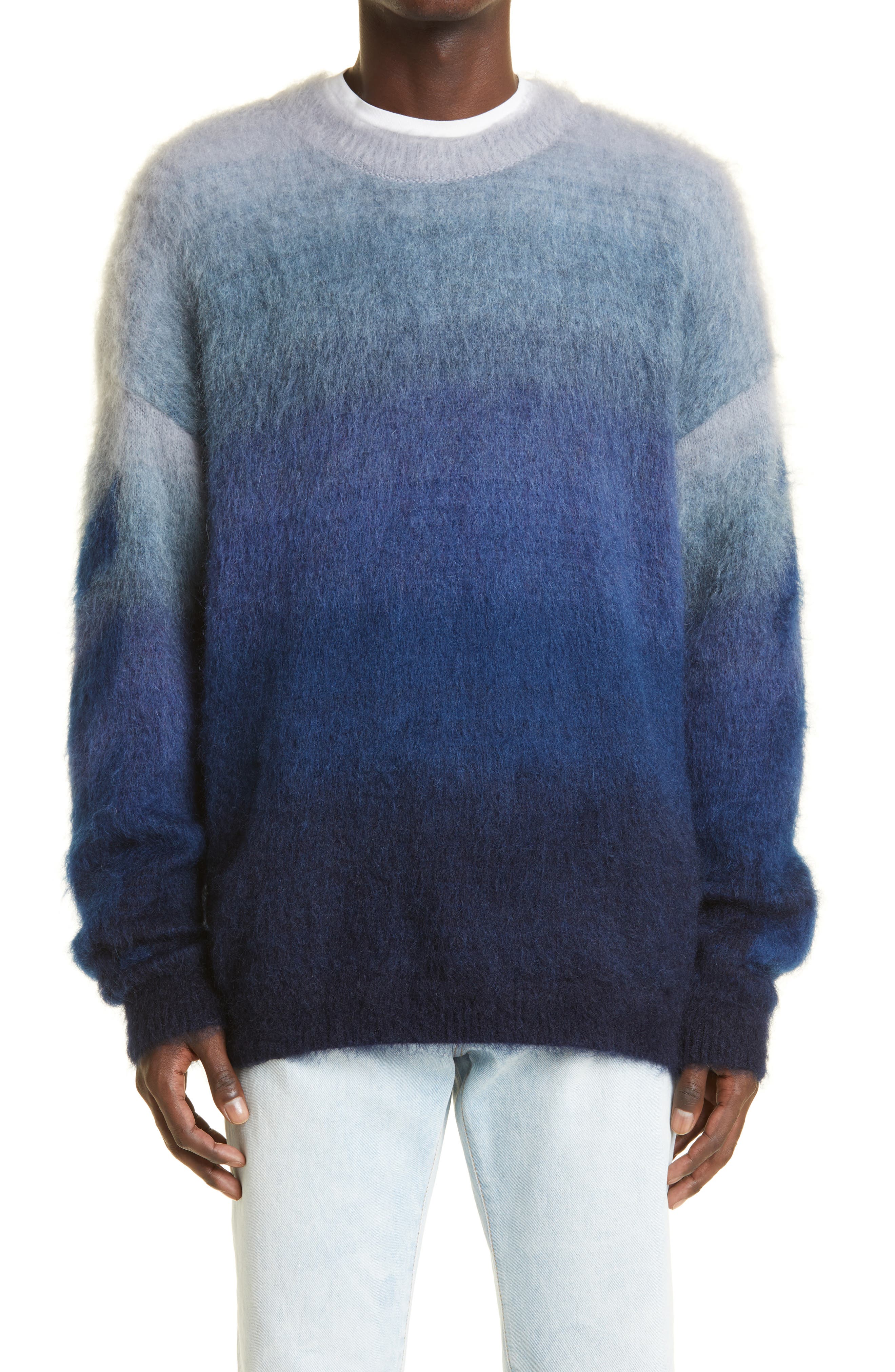 Off-White Men's Diagonal Stripe Brushed Mohair Blend Sweater in Blue Blue at Nordstrom, Size Medium
