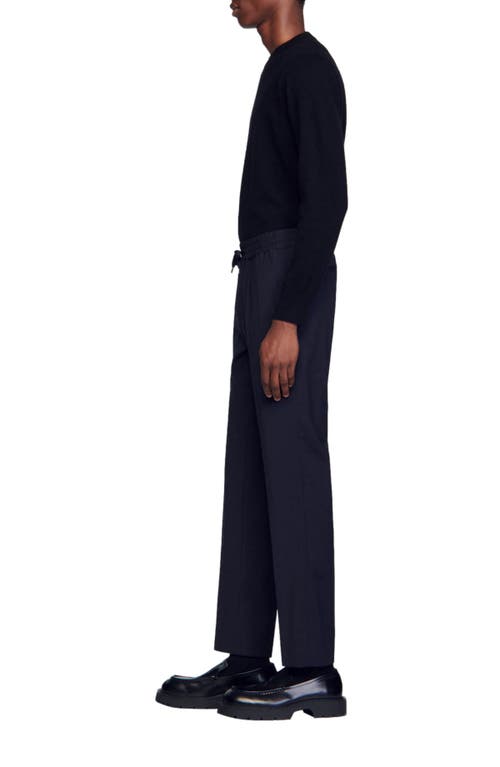 Shop Sandro Elasticated Straight-leg Trousers In Navy Blue