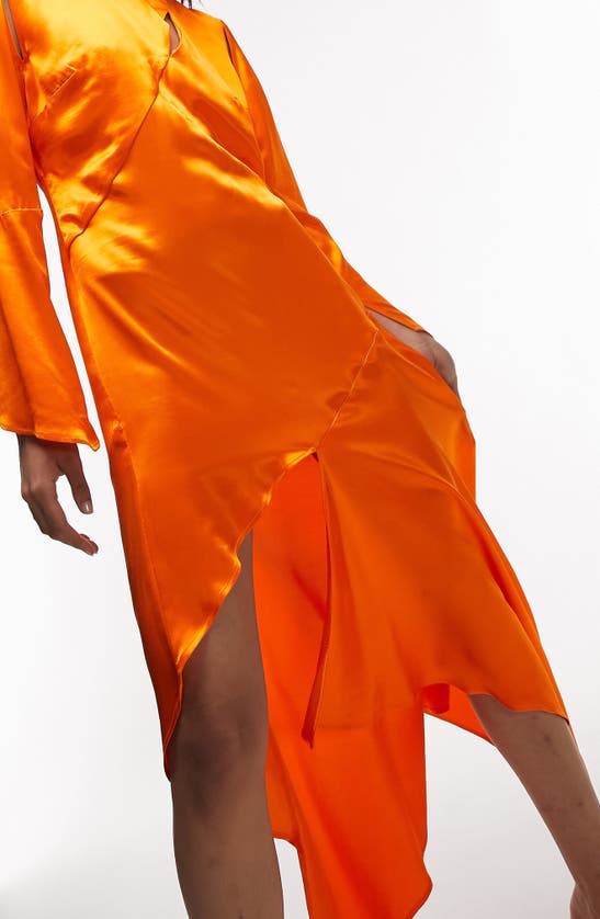 Shop Topshop Slash Detail Long Sleeve Dress In Orange