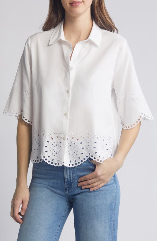 Beachlunchlounge Clo Eyelet Border Button-up Shirt In White