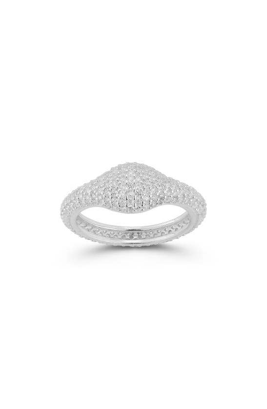Sphera Milano Rhodium Plated Sterling Silver Pavé Cz Domed Signet Ring