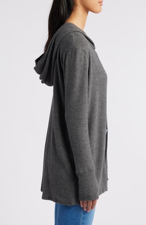 Shop Loveappella Hooded Rib Cardigan In Charcoal