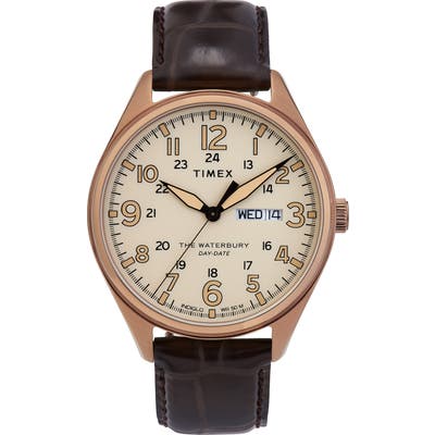 Timex Waterbury Leather Strap Watch, 42Mm