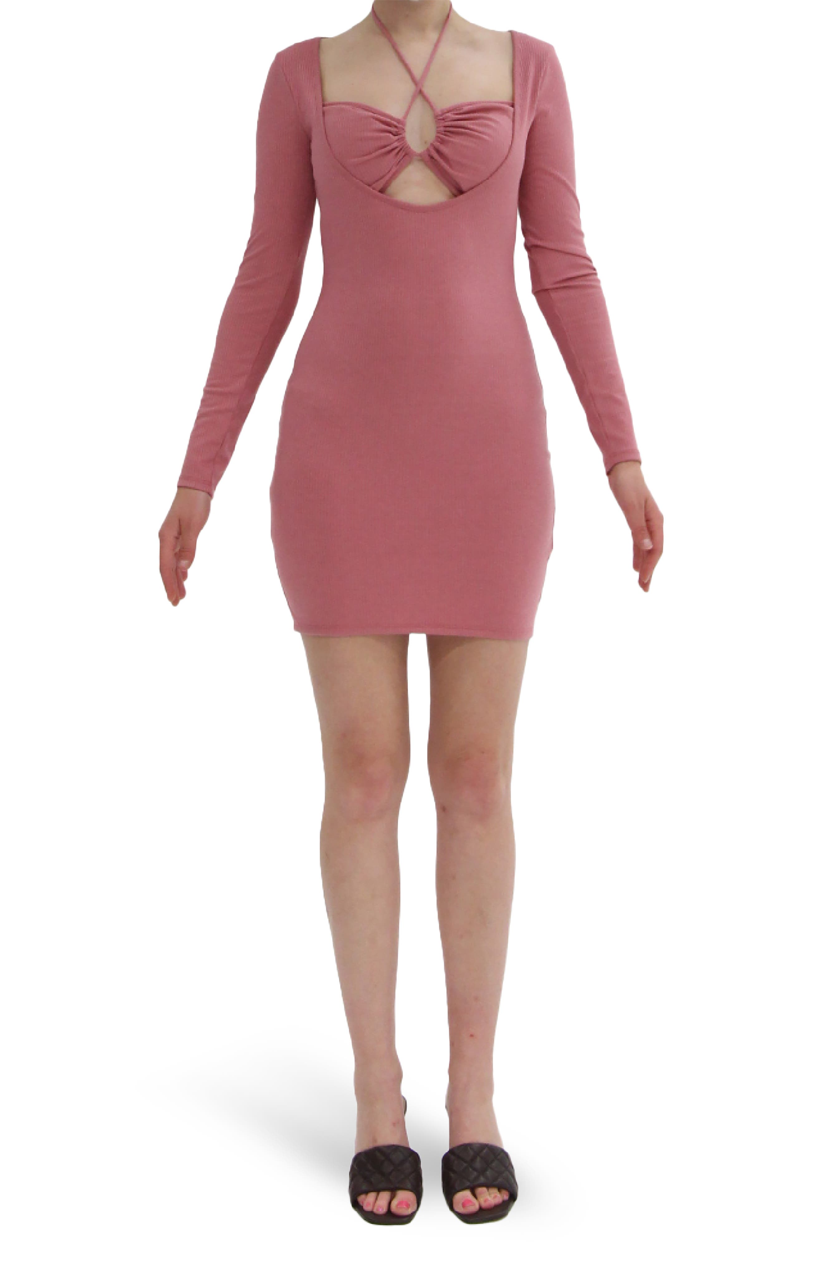 long light pink dress with sleeves