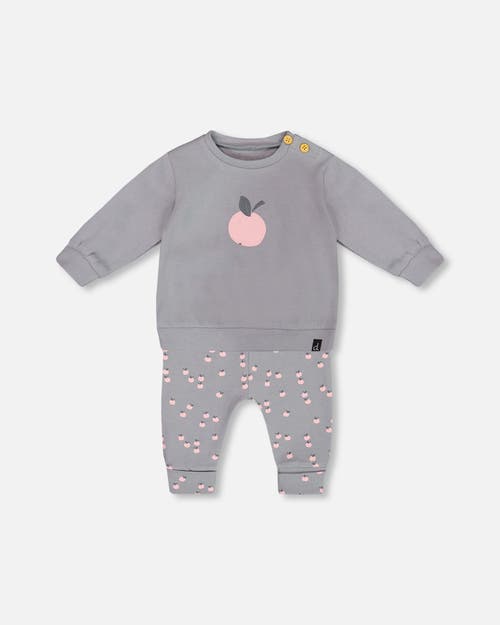 Shop Deux Par Deux Baby Girl's Organic Cotton Top And Printed Pants Set Gray With Apples In Printed Apples