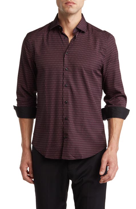 Diamond Print Microfiber Recycled Polyester Button-Up Shirt