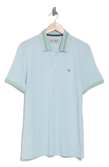 Original Penguin Tipped Cotton Contrast Collar Polo In Blue Haze