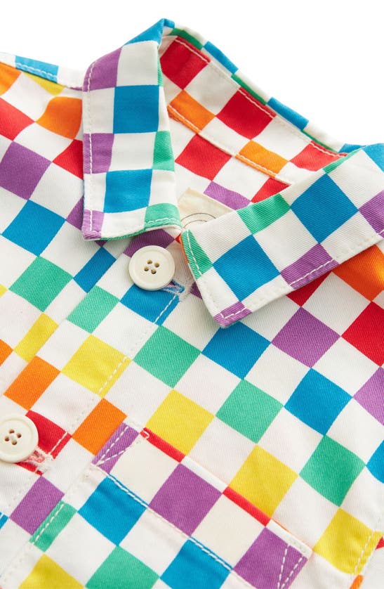 Shop Little Bird Kids' Checkerboard Cotton Shirt Jacket In White Rainbow