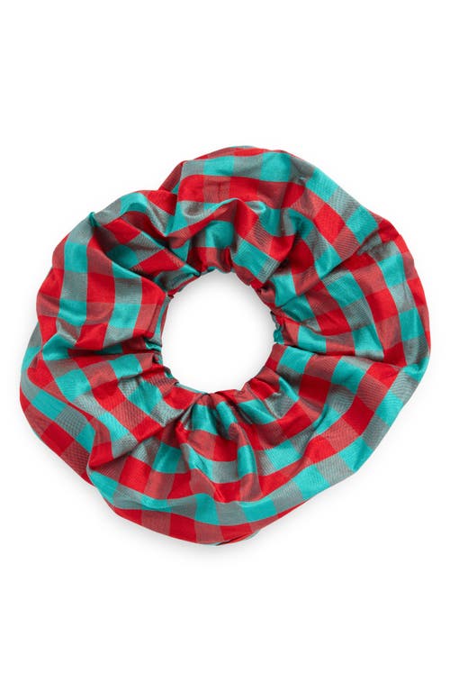 Oversize Silk Scrunchie in Gingham Red Turquoise
