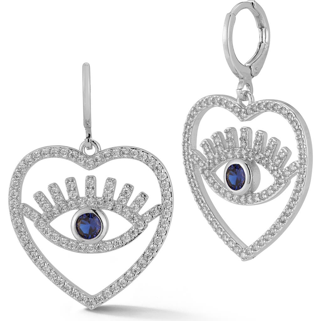 Sphera Milano Cubic Zirconia Evil Eye Heart Drop Earrings In Silver