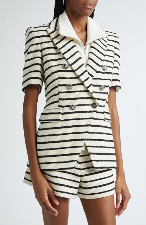 Shop Veronica Beard Jenny Stripe Short Sleeve Cotton Blend Dickey Jacket In Ivory/black