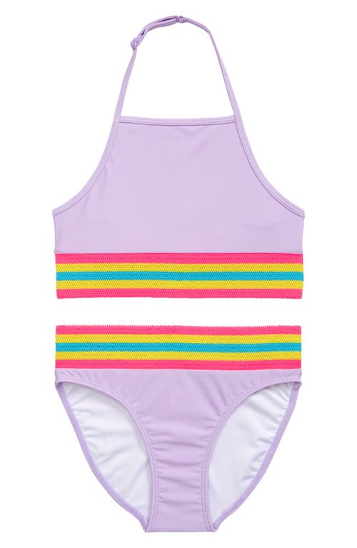 Nordstrom Kids' Stripe Trim Two-Piece Swimsuit in Purple Secret