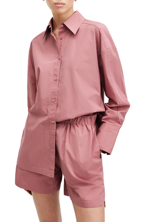 AllSaints Karina Poplin Button-Up Tunic Shirt Ash Rose Pink at Nordstrom, Us