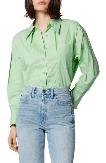 Shop Equipment Sergine Pleat Sleeve Button-up Shirt In Pale Jadesheen