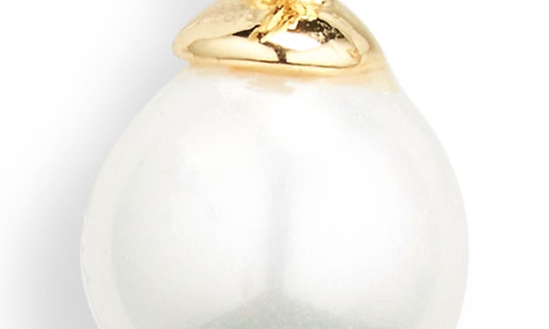 Nordstrom Rack Imitation Pearl Dangle Huggie Hoop Earrings In White- Gold