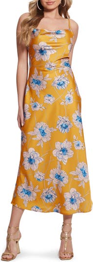 Akilina Floral Print Satin Midi Dress