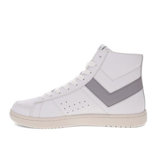 Pony Mens M-80 High Genuine Leather Premium Lace Up Athletic Sneaker Shoe In White/grey/off White