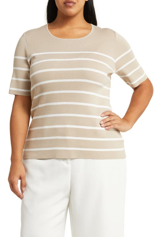 Tahari ASL Stripe Short Sleeve Sweater Sand Ivory at Nordstrom,