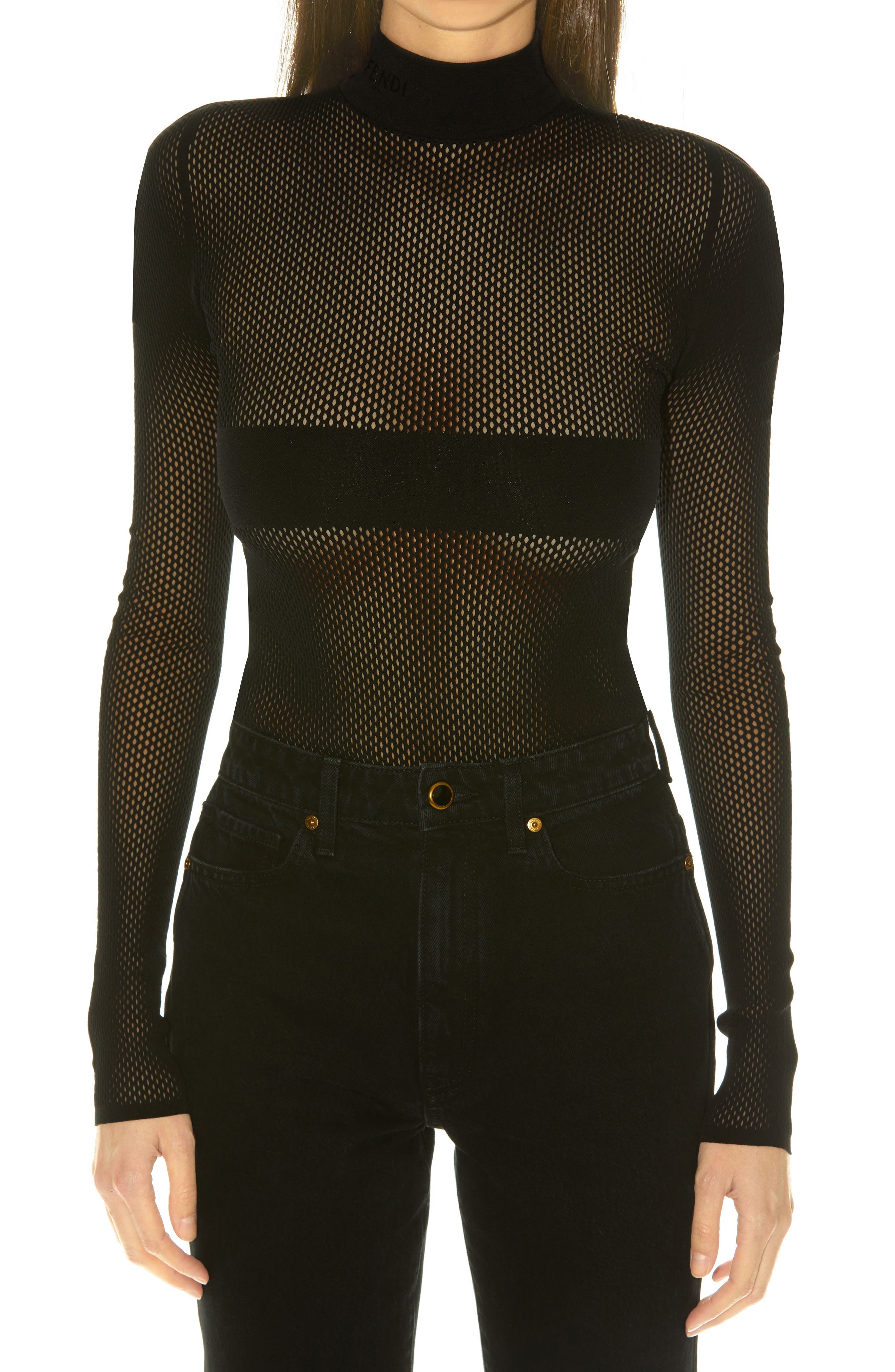 Fendi Micro Mesh Bra & Bodysuit in Black at Nordstrom, Size Medium