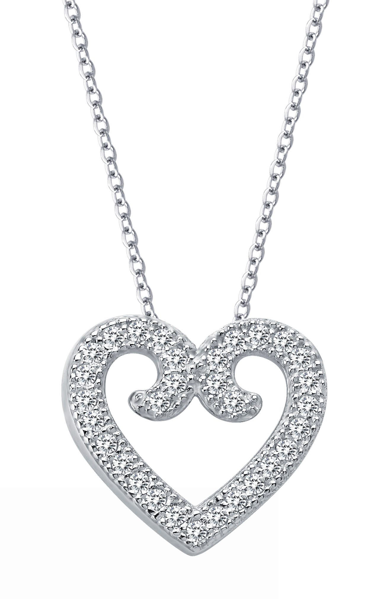 Lafonn Platinum Bonded Sterling Silver Swirl Heart Necklace In White