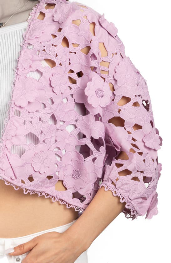 Shop Saachi Floral Lace Cutout Bolero Cardigan In Purple