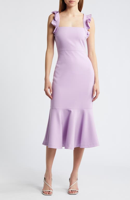 Hara Ruffle Strap Midi Dress in Sheer Lilac