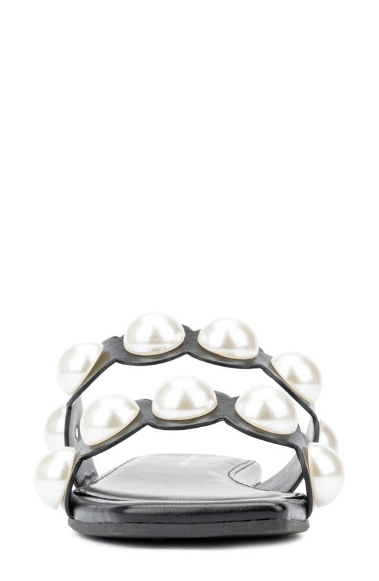 Fashion To Figure Sage Faux Pearl Studded Slide Sandal In Black