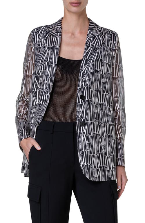 Akris Tonio Silk Jacket Black-Ecru at Nordstrom,