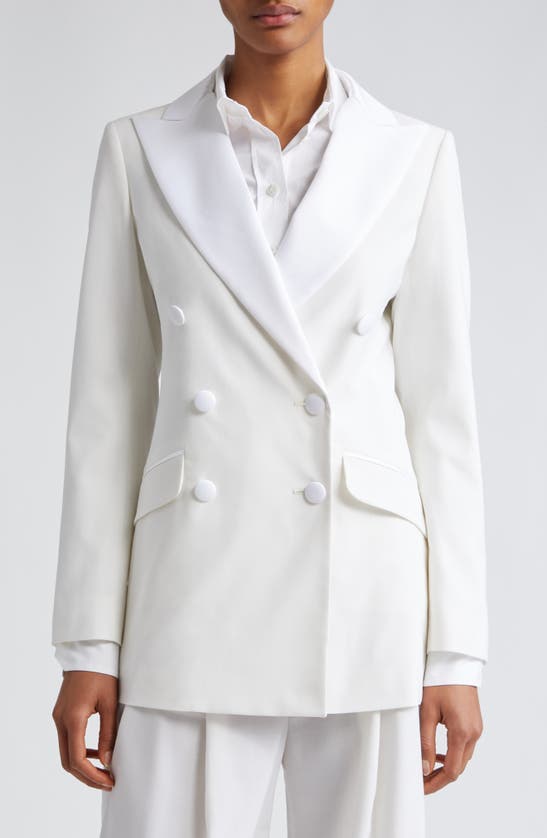 Shop Eleventy Double Breasted Satin Tuxedo Jacket In White