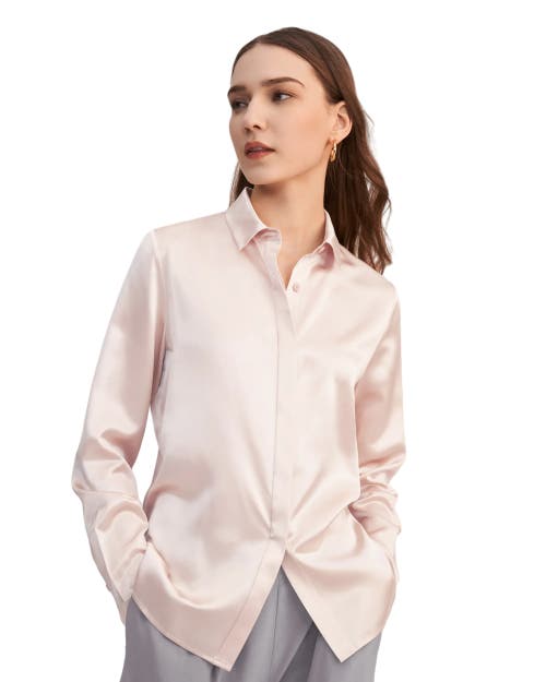 Shop Lilysilk Basic Concealed Placket Silk Shirt In Pale Pink