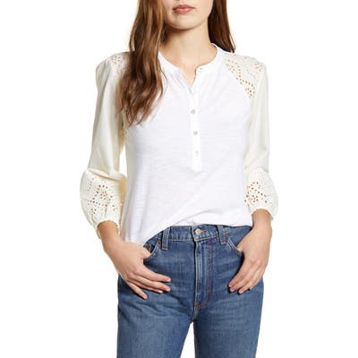Lucky Brand Eyelet Sleeve Henley, White