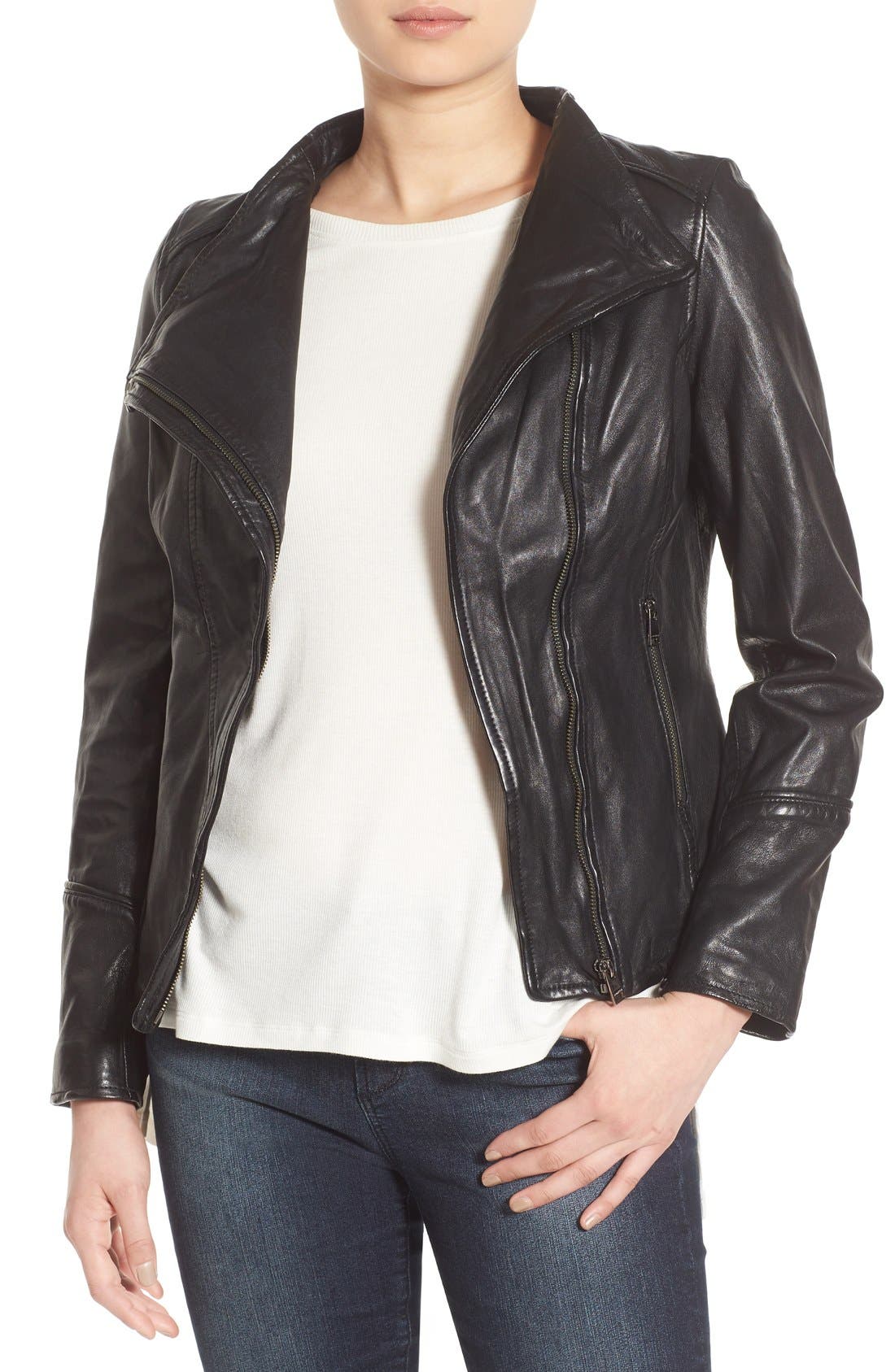 LAMARQUE 'Tina' Asymmetrical Leather Jacket Nordstrom