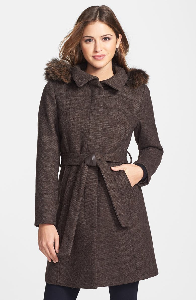 Ellen Tracy Genuine Fox Fur Trim Hooded Coat (Petite) (Online Only ...