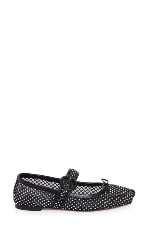 Shop Christian Louboutin Mamastrapitna Crystal Embellished Mesh Flat In Black/crystal