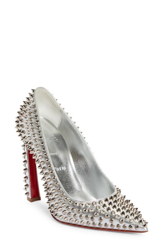 Shop Christian Louboutin Condora Spikes Pointed Toe Pump In Silver