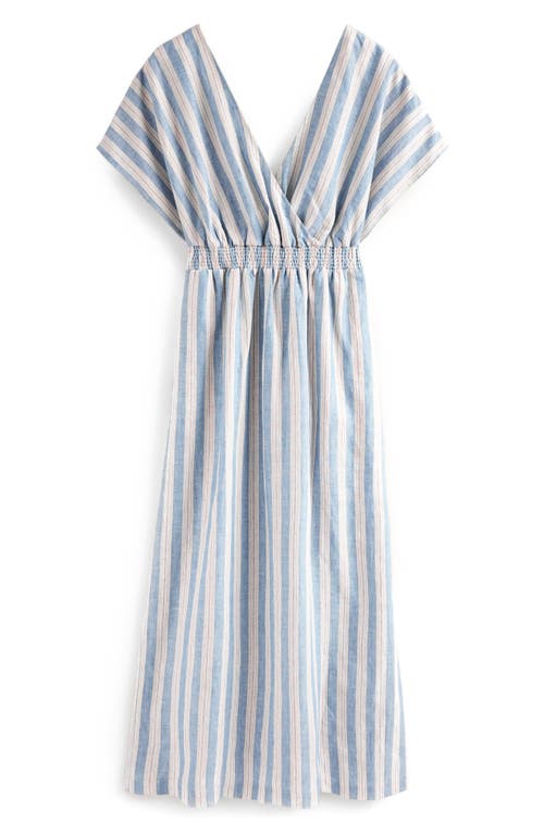 Boden Stripe Surplice Linen Maxi Dress in Blue Lurex Stripe