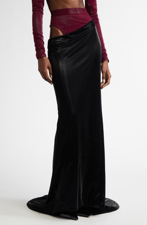 Shop Laquan Smith Hip Cutout Faux Leather Maxi Skirt In Oxblood/black