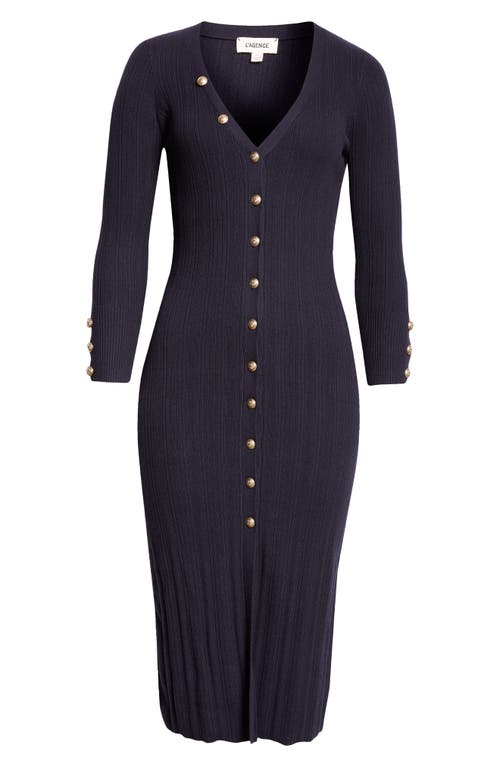 L Agence L'agence Kyra Rib Three-quarter Sleeve Sweater Dress In Midnight/gold