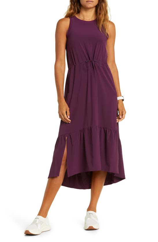 Zella Drawcord Waist Tiered Maxi Dress In Purple Starling