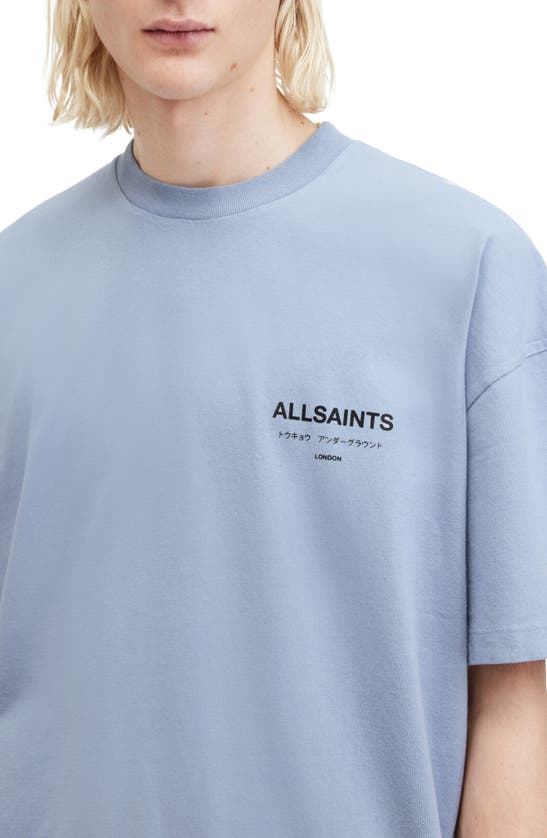 Shop Allsaints Underground Oversize Organic Cotton Graphic T-shirt In Ashcott Blue