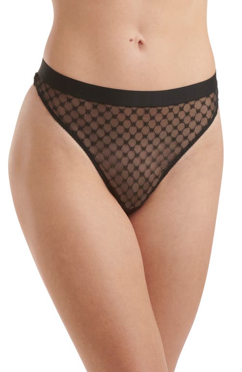 Wolford Sheer Logo Thong Black at Nordstrom,