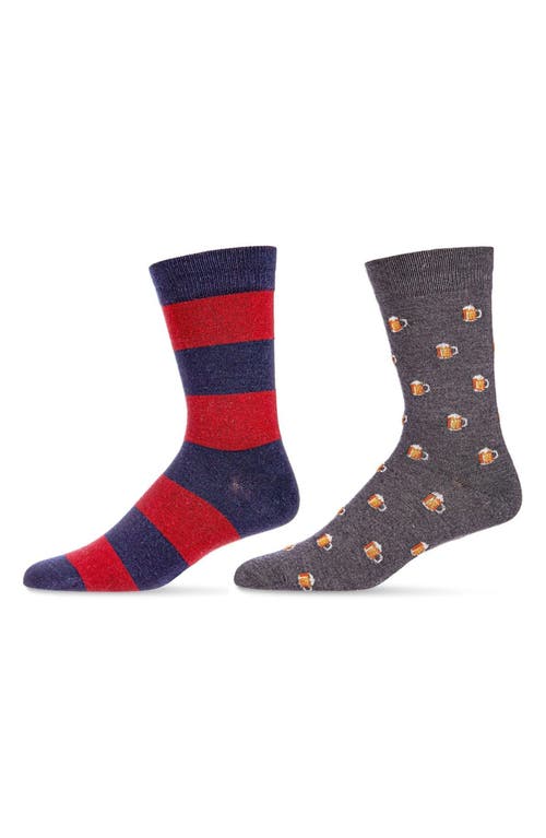 Shop Memoi Assorted 2-pack Crew Socks In Blue