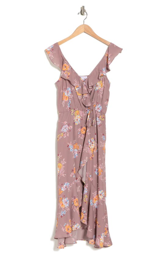 Socialite Ruffle Print Wrap Midi Dress In Mauve Floral ModeSens